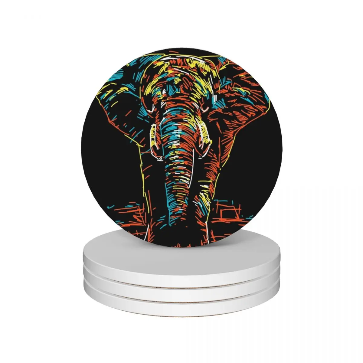 colourful abstract elephant neon illustration Ceramic Coasters (Set of 4) for coffee cups original bulk mug set Coasters