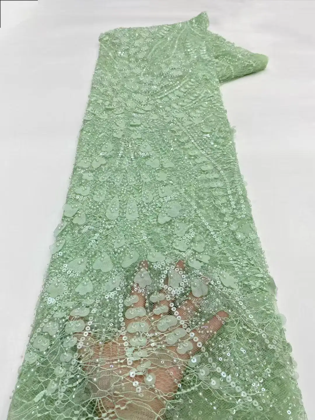 

5 ярдов африканского кружевного полотна 2026: высококачественный французский тюль с бисером, роскошное нигерийское кружево с пайетками для свадебных платьев