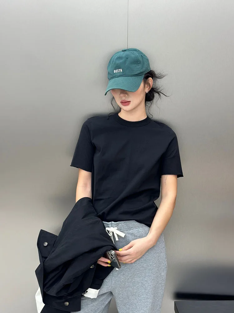 

Bodhl Organic Long Staple Cotton Embroidered ort Sve Casual T-irt Women's Street Sle Loose Fit Spring Faion