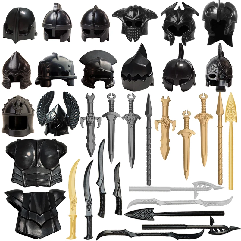 Medieval Knight Roman Warrior Soldier Weapon Accessory Building Blocks Helmets Armour Spear Sword Assemble Particles Bricks Toys