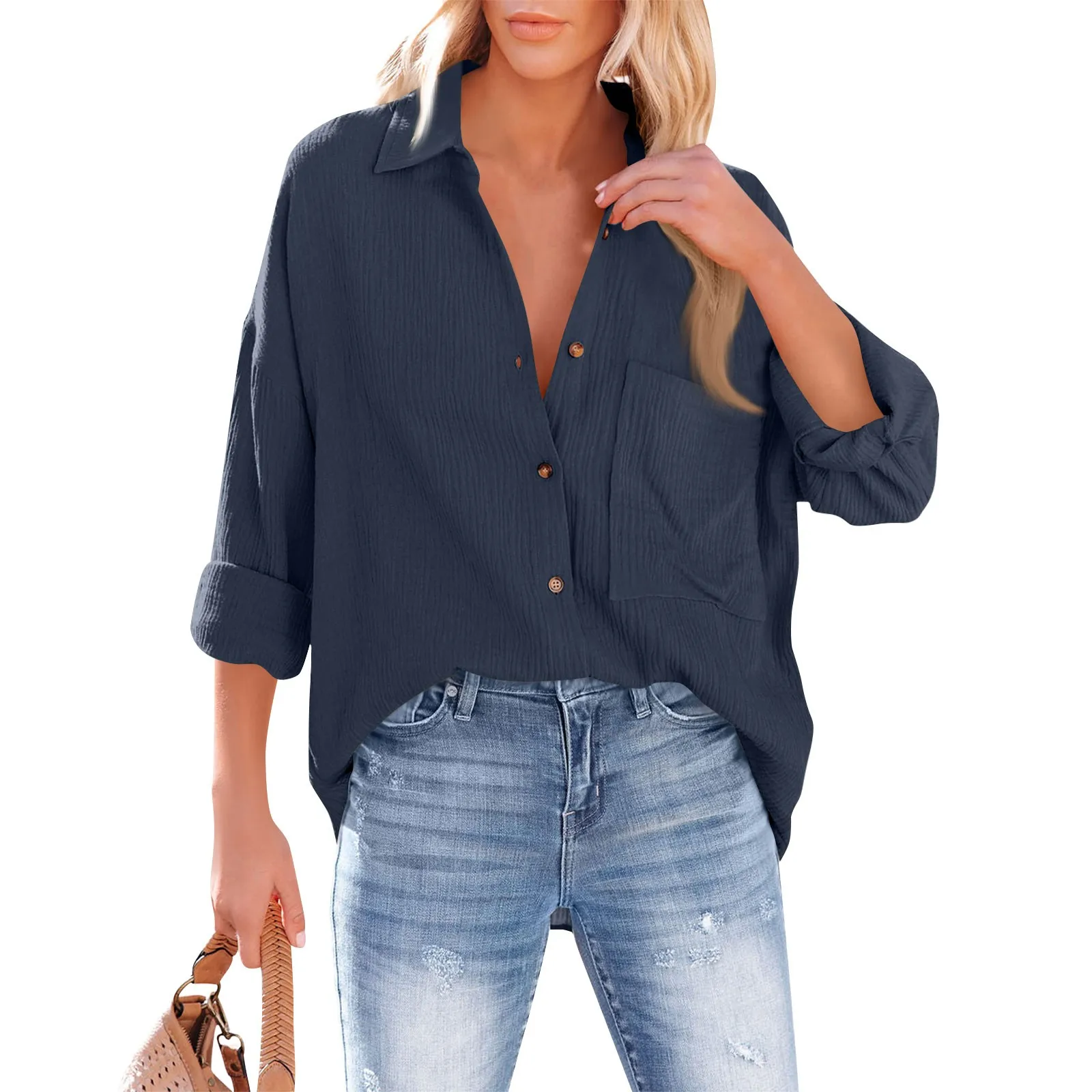 Fashion Elegant Cotton Linen Shirts Women Casual Solid Button Lapel Blouses Shirts Autumn Long Sleeve Loose Tops Tunic Blusas