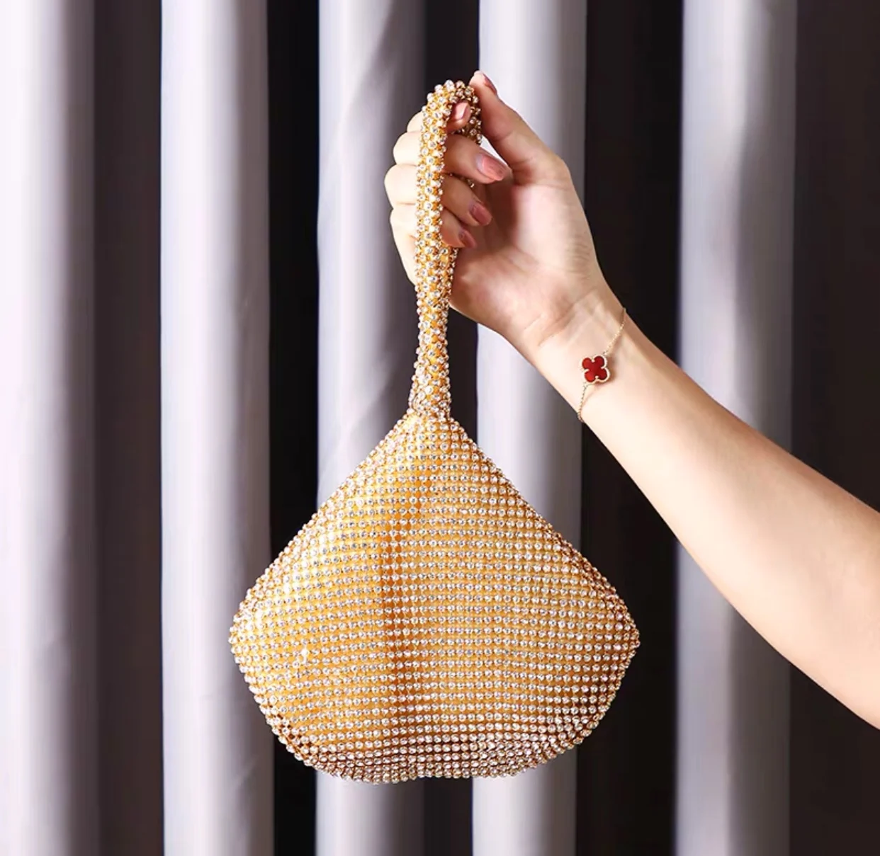 Fashionable Diamond Embedded Universal Evening Bag Women's Small Square Handbag Elegant Style Detachable Shoulder Strap