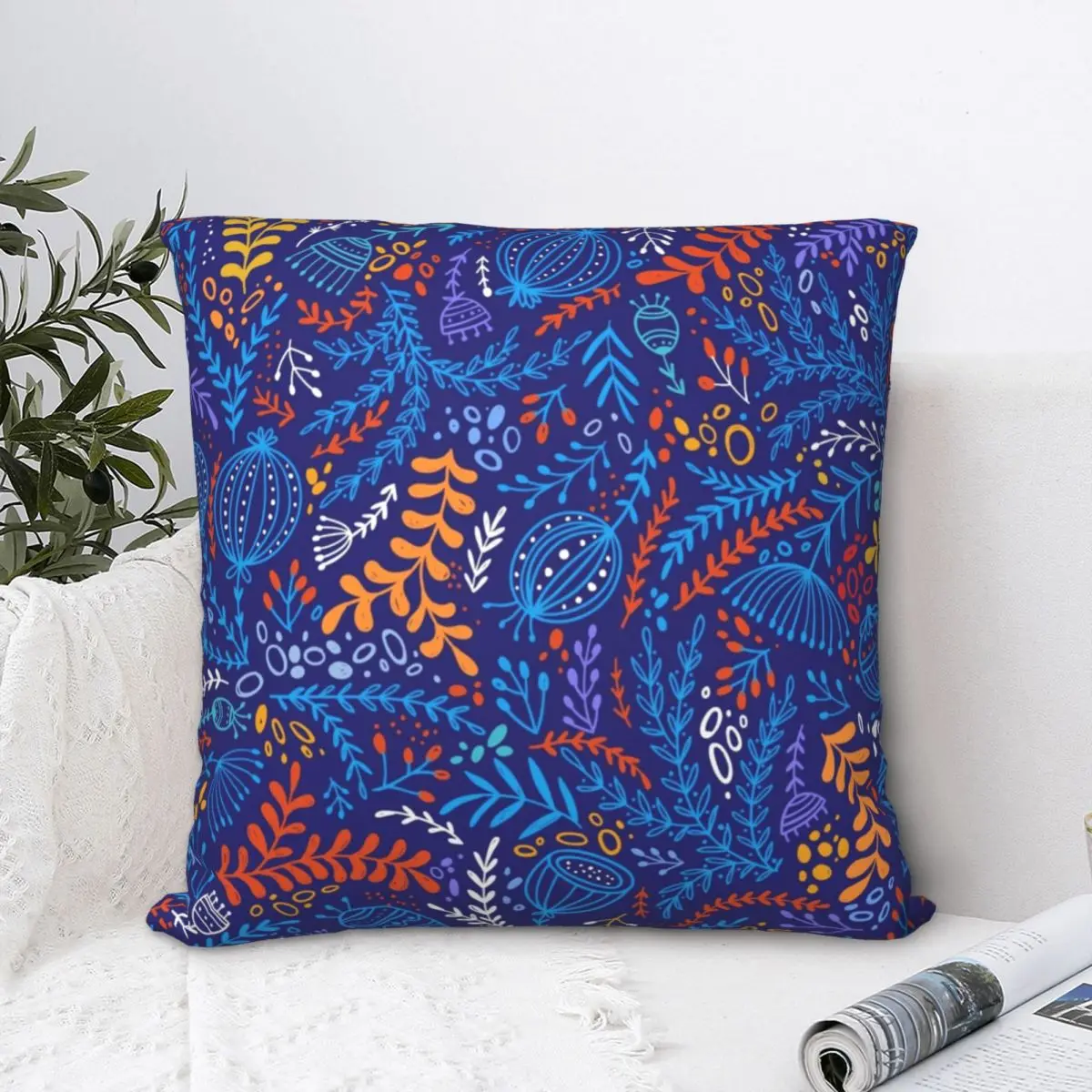 

Floral Pattern Indigo Colors Square Pillowcase Polyester Pillow Cover Velvet Cushion Decor Comfort Throw Pillow For Home Sofa