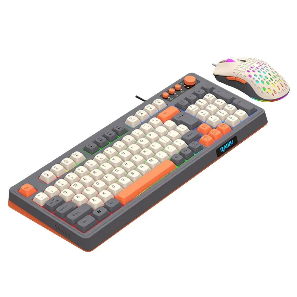 Backlight RAIKU T98 Keyboard RGB Lighting Luminous Keyboard Mouse Set Rainbow Color 98 Key Layout Gaming Mechanical Keyboard