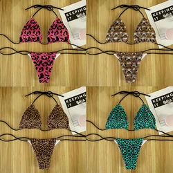 Bikini con estampado de leopardo y serpiente, dividido en V profundo con encaje traje de baño, bañador sexy para surfear y vacaciones en la playa, regalo