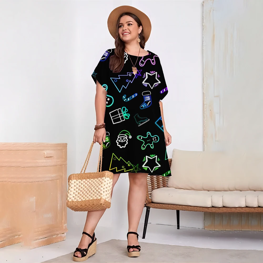 Duży rozmiar Sukienka świąteczna Moda Sukienka z nadrukiem 3D Letnia damska sukienka z krótkim rękawem Plus Size Luźna odzież damska 8XL 9XL