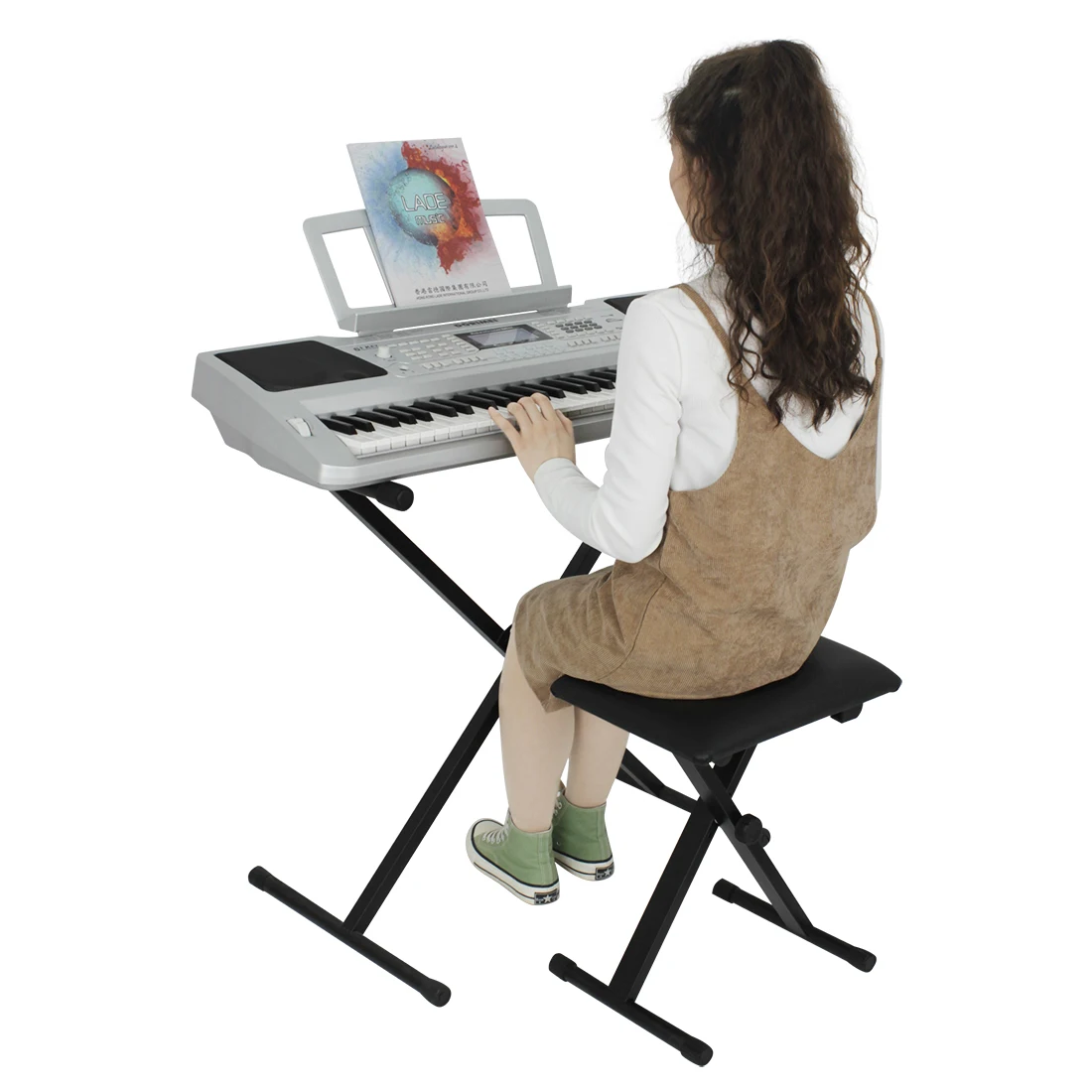 Electronic Piano Folding Stool Black X-Style Keyboard Bench Adjustable Height Piano Stool Keyboard Instrument Accessories