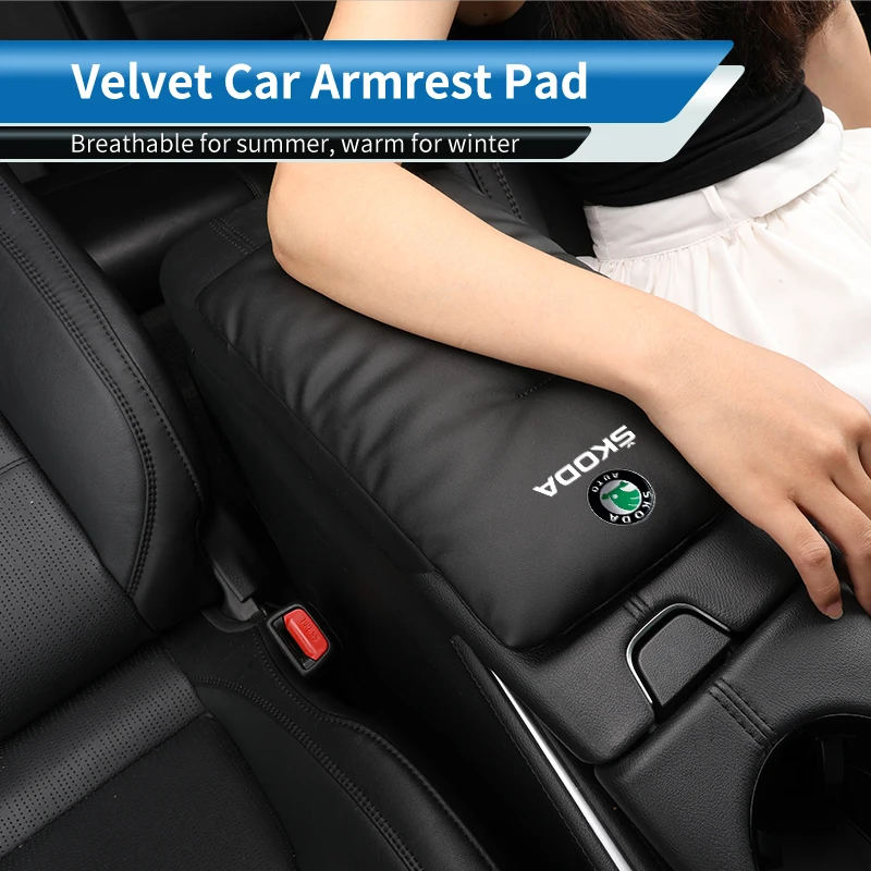 Car Velvet Armrest Pad Console Protector Cover Elbow Rest Mat Accessories For Skoda Octavia Rapid Kodiaq Superb Derivative Karoq view 4