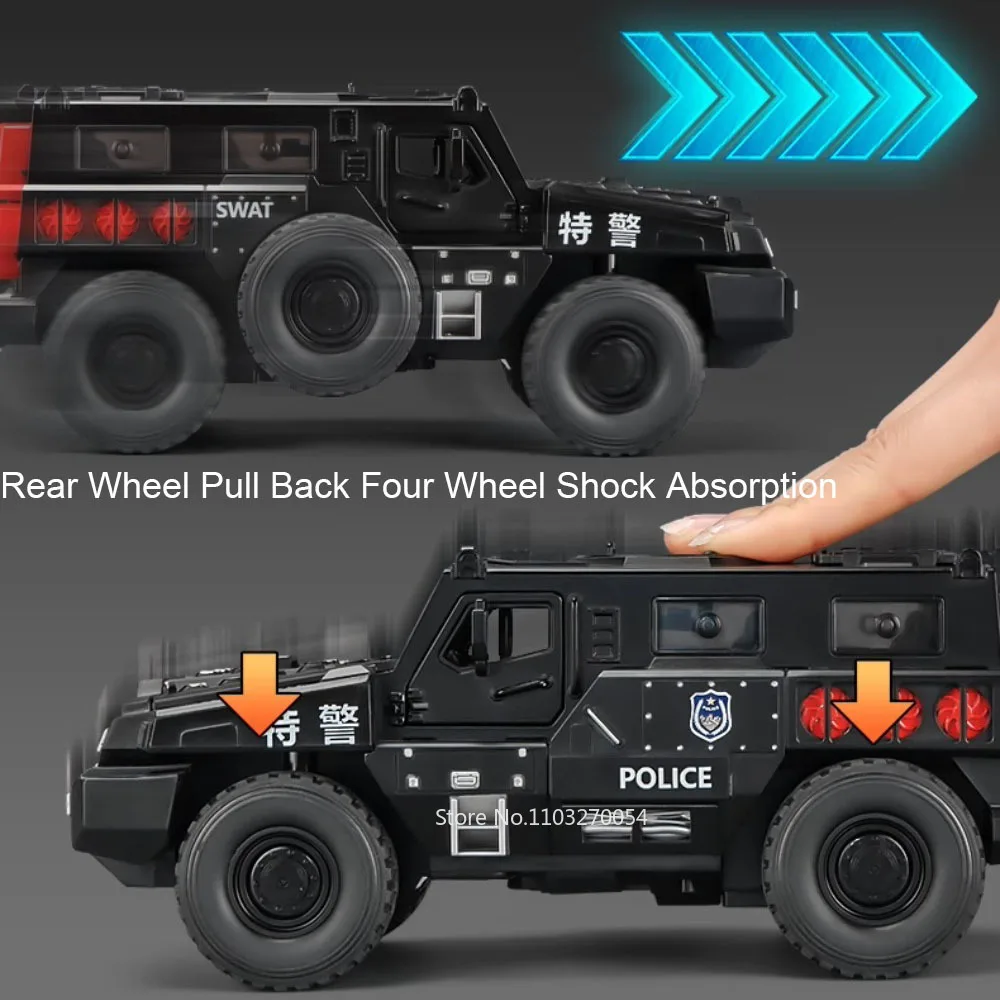 Vehículos blindados militares de aleación 1:50, modelo fundido a presión, juguete en miniatura, música ligera, puertas extraíbles, modelos de coches abiertos para niño, regalo de Navidad