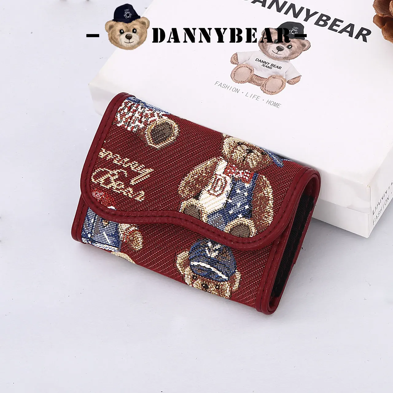 

Danny Bear Vintage Teddy Bear Pattern Wallet, Free Shipping Luxury Short Trifold Purse with Card Holders, Perfect Gift for Ladie