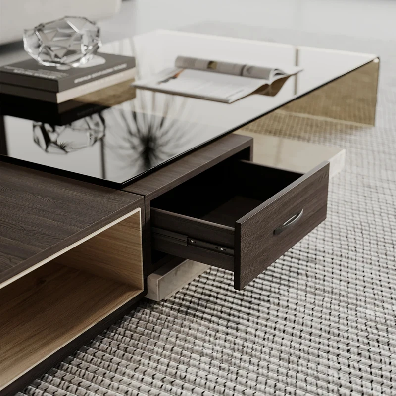 

Журнальный столик из натурального мрамора, стеклянный комбинированный из массива дерева, итальянский минималистичный светильник, роскошный выдвижной