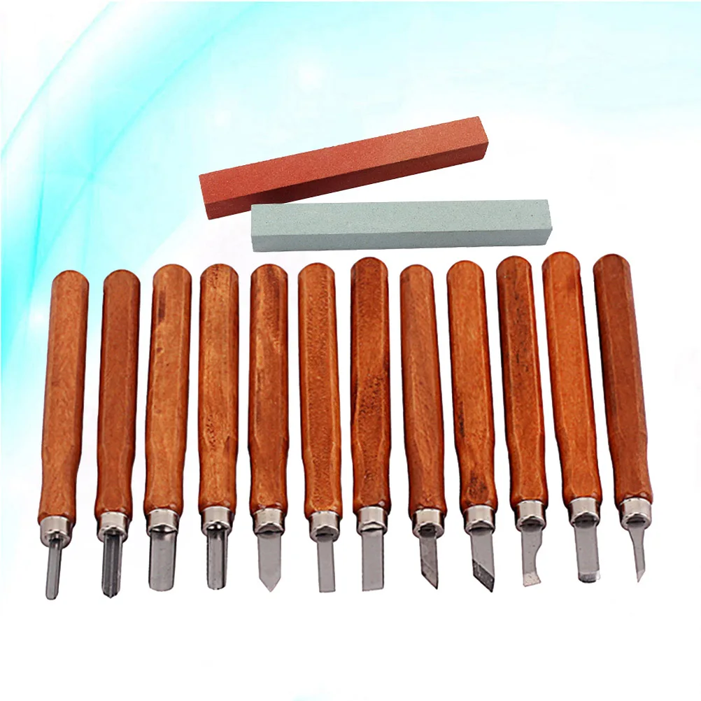

12 Pcs Tool Knife Grinding Stone Set Wooden Handle Repair Guitar Repairing Brown Work