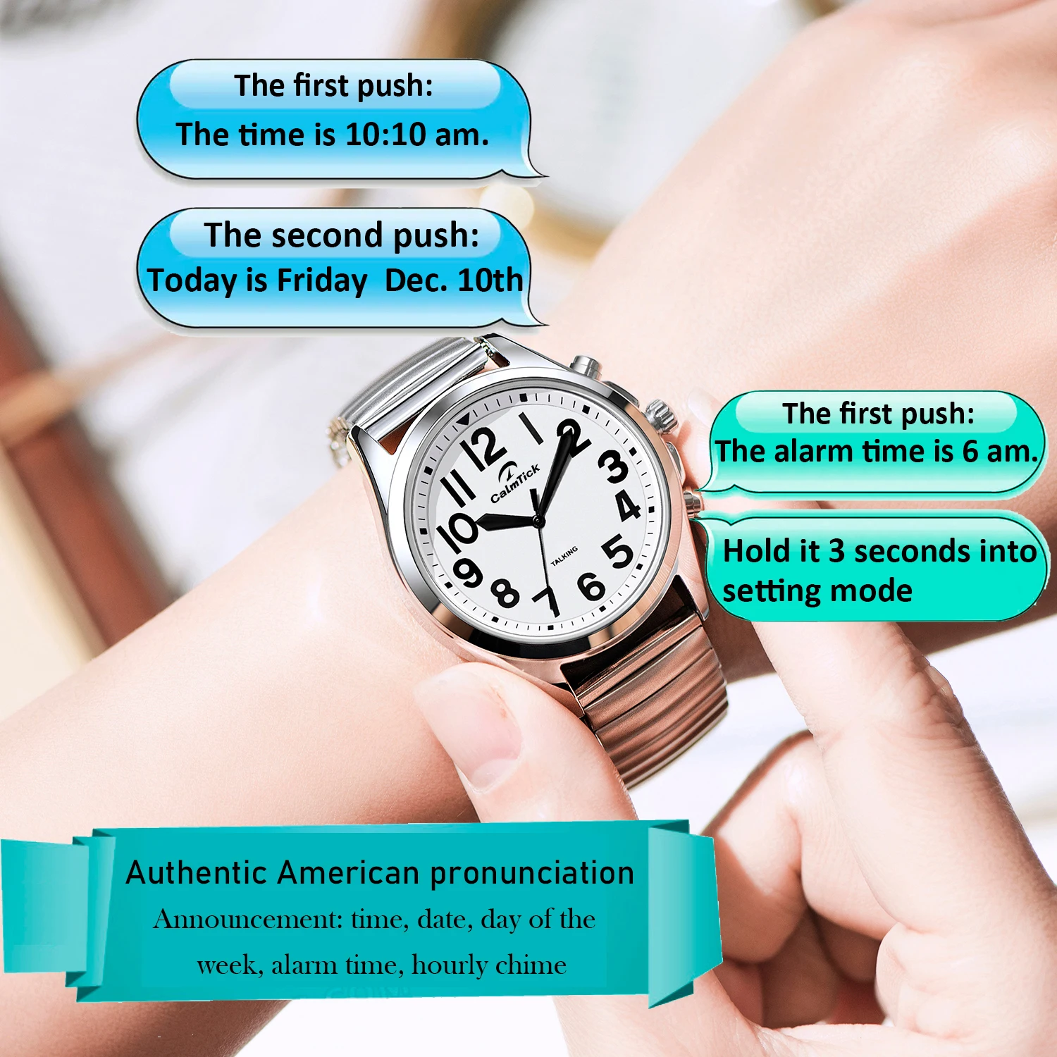 Hearkent Talking Watch Blind Women With Large Numbers and Expandable Strap Self-Setting for Visually Impaired Quartz Wristwatch