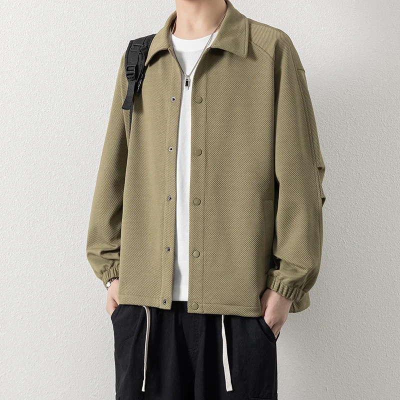 

LIBIELIY Spring Autumn Vintage Cargo Jackets Men Fashion Loose Casual Tops Outwear Male Solid Turn Down Collar Streetwear Sports