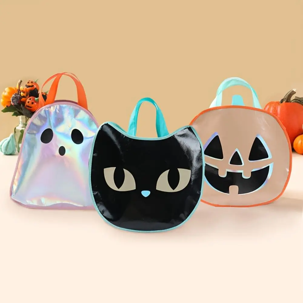 Non-Woven Fabric Non-Woven Tote Bags Ghost Pumpkin With Handles Halloween Gift Bags Black Cat Shaped Design Cat Ghost Gift Bags