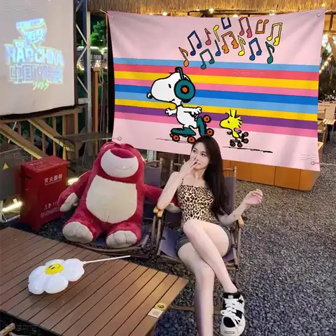 Dessin animé s-noopy drapeaux de grande taille, motifs d'impression, décorations intéressantes pour fête d'anniversaire, bannière