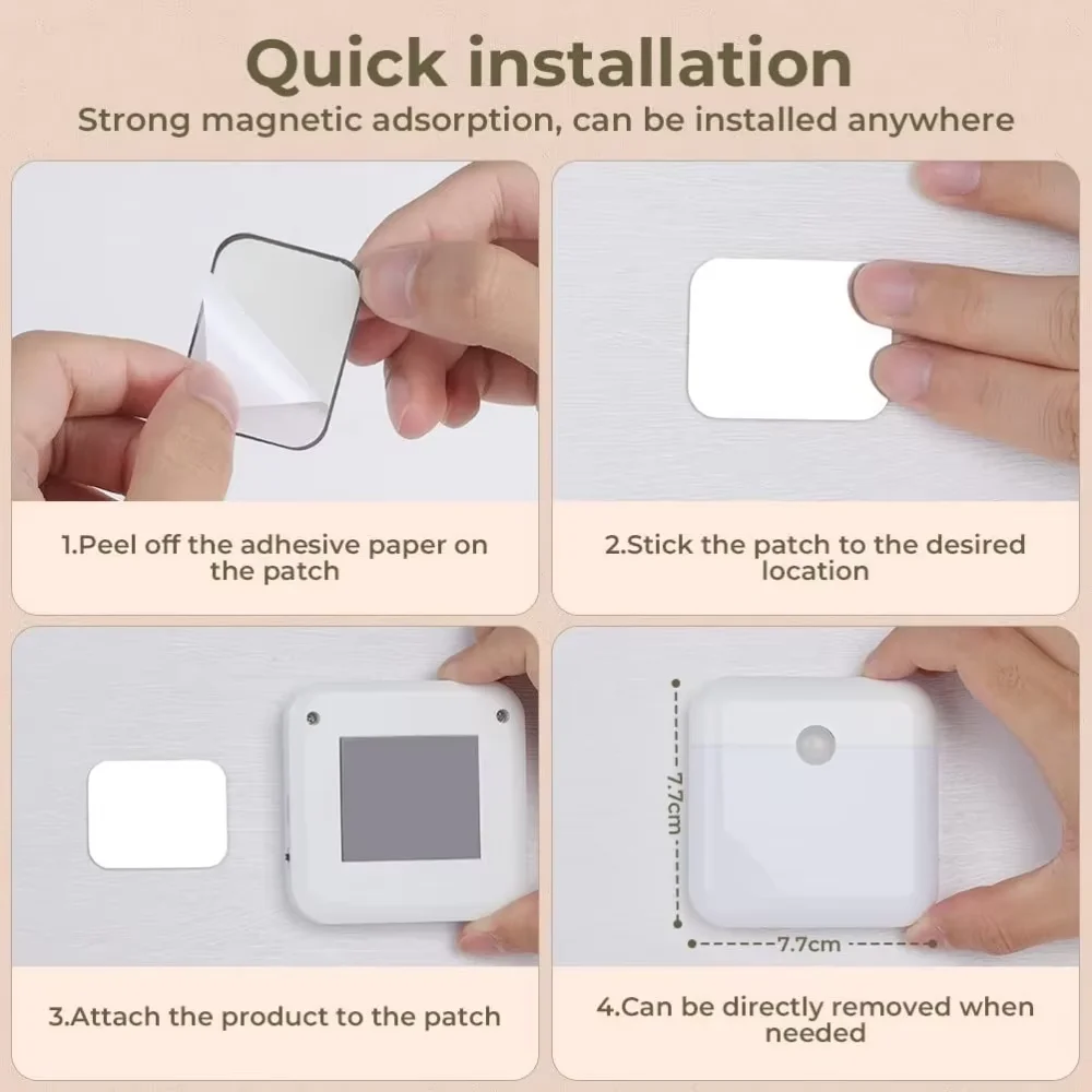 Lámpara LED con Sensor de Movimiento, Carga USB, Cuadrada, para Dormitorio, Cocina, Escalera, Pasillo, Armario, Iluminación