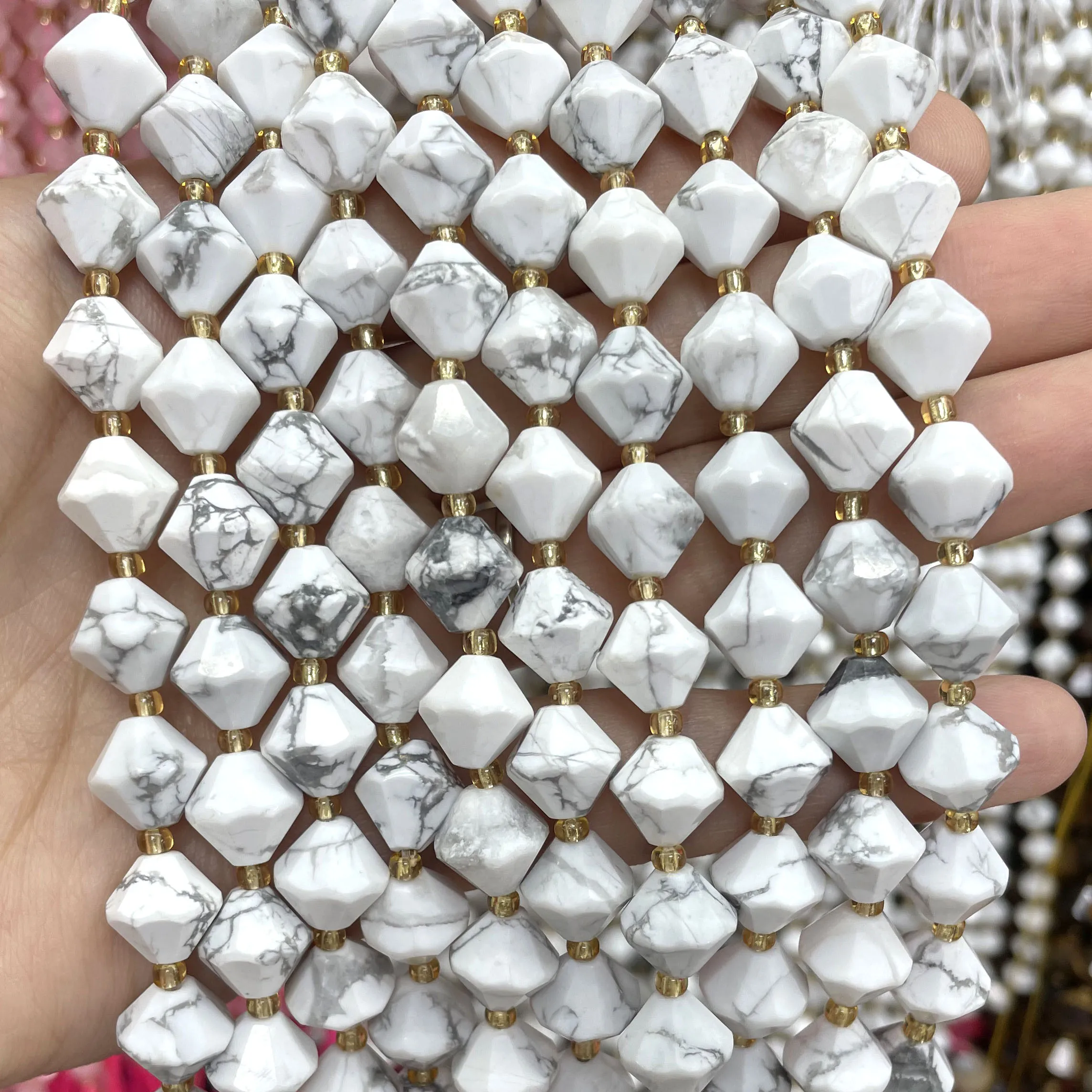 6 8 10MM Natural Stone Pyramid Shape Chalcedony Agates Tourmaline Spacer Beads For Jewelry Making Diy Bracelets Accessories