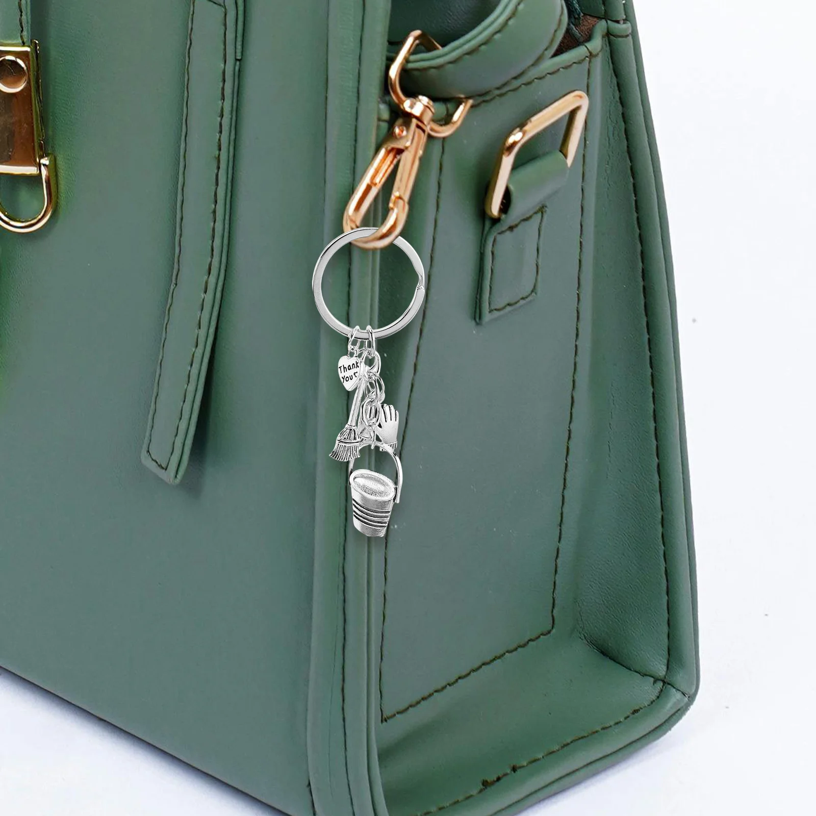 

3Pcs Thank You Charm Keychain Creative Decorative Metal Key Ring Housekeeping Appreciation Broom Dustpan Gloves Portable Stylish