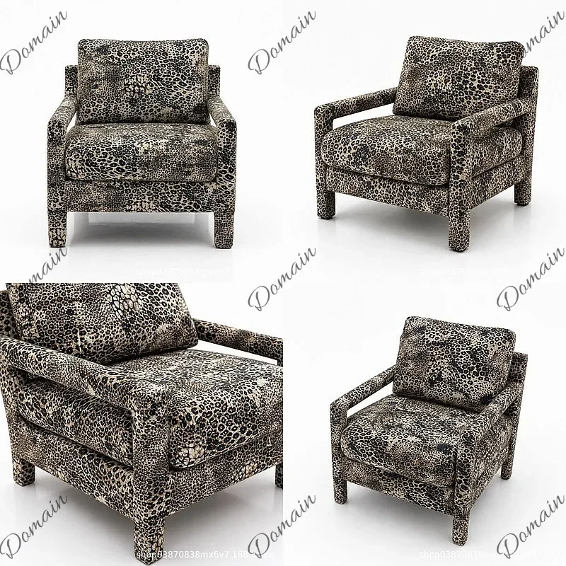 XB Living Room Leopard Print Italian Luxury Armchair, Retro Mid-Century Single Sofa Design Lounge Chair