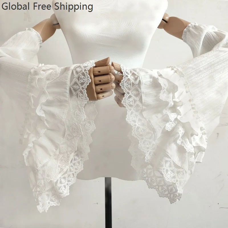 Cotton Lace Ruffled Detachable Sleeves Lolita Bell Sleeves Women's Cosplay Faux Cuffs Wedding Victorian-style Costume Accessorie
