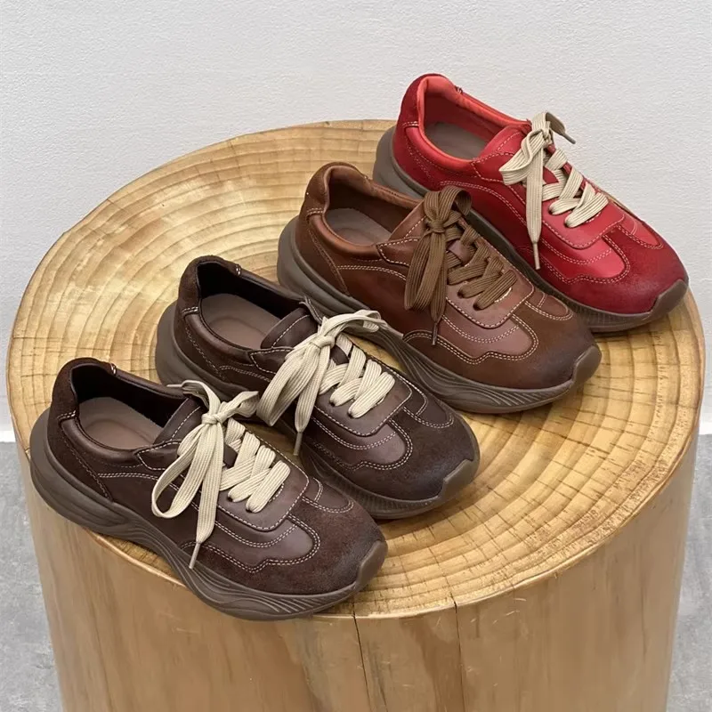 

Повседневные кроссовки, женские однотонные кроссовки из натуральной коровьей кожи, женские туфли на плоской подошве со шнуровкой Handmede