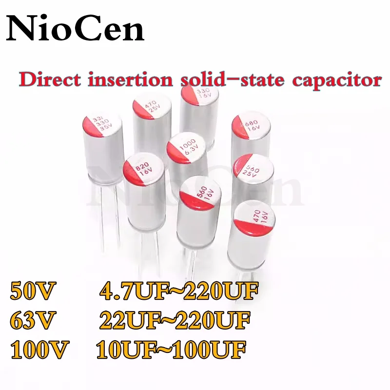 （5pcs）50V4.7uf 50v10uf 63V22uf 100V 10uf 22uf 33uf 47uF 68uf 100uF 220uF Directly inserted solid state electrolytic capacitor