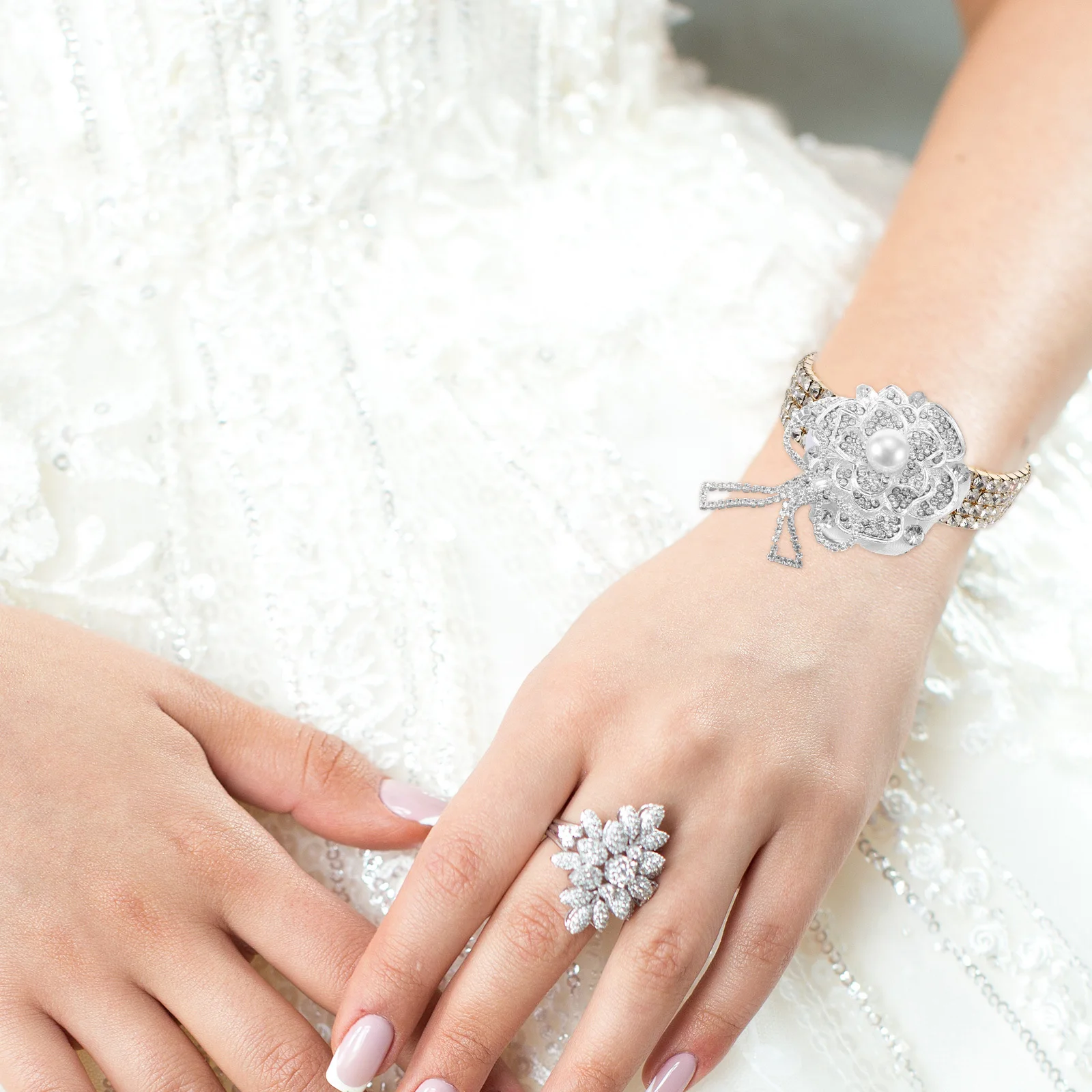 여성용 2개 세트 라인스톤 크리스탈 팔찌 DIY 탄성 손목 장식 밴드 웨딩 프로모션 파티 브라이덜 샤워 액세서리