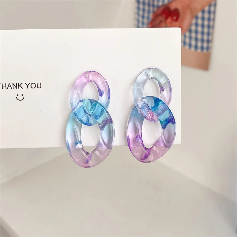 Acrylic transparent gradient bicolor Earrings For Women Chain Dorp Earrings statement Geometric Fashion Jewelry pendientes mujer