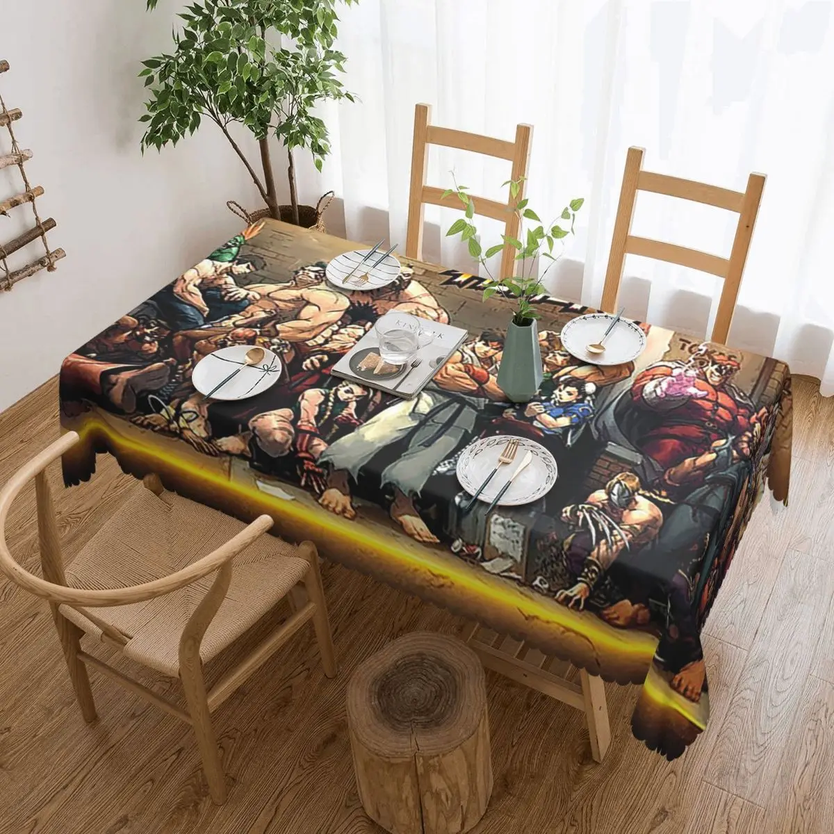 Defeated Portraits Super Street Fighter Customized Rectangular Tablecloth Waterproof Table Cover for Dining Events Table Cloth