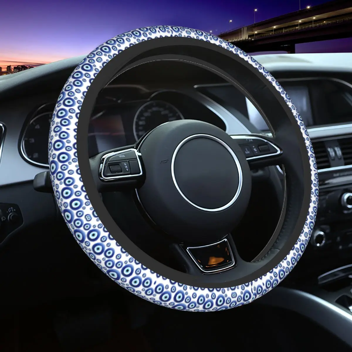 

Evil Eye Protection Steering Wheel Cover Soft Lucky Charm Hamsa Steering Wheel Protector Universal Fit 37-38cm Car Accessories
