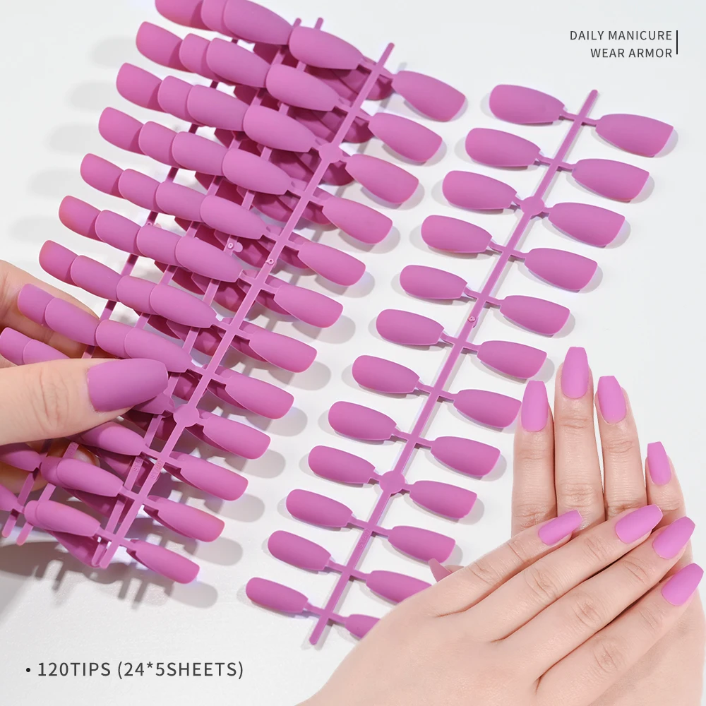 120/100Tips Matte Coffin Press on Nails Solid Full Cover Fake Nails Long/Short Ballet Artificial Fingernails Acrylic False Nails