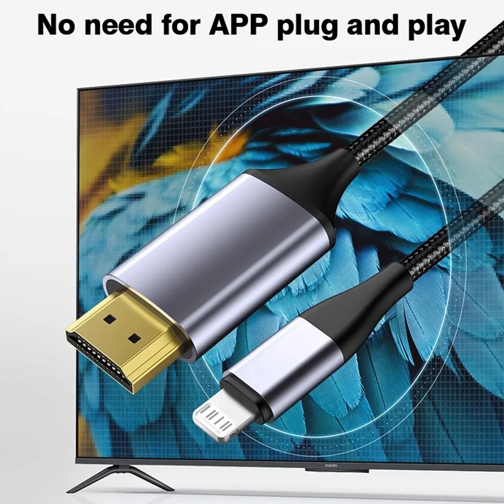 4K/60Hz Lightning to HDMI Adapter Cable For iPhone 17 16 15 to Digital TV HDTV Monitor Projector Display Synchronous Audio 2M
