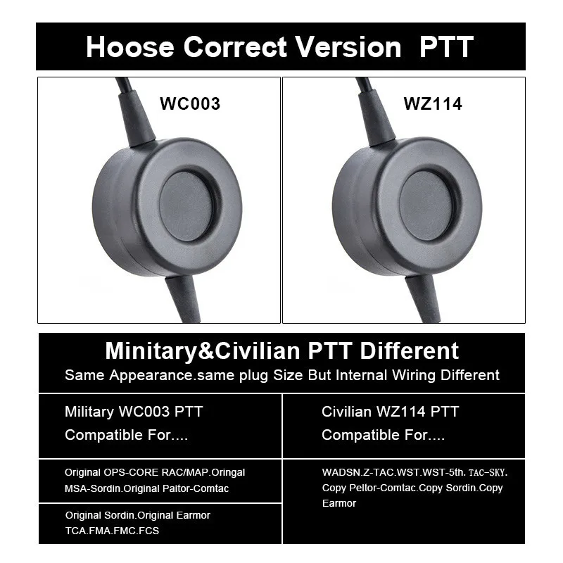 WADSN TCI Tactical PTT Military Standard Version Headphone Walkie-talkie Push-to-Talk Button Motorolar Yaesu PTT Kenwood headset