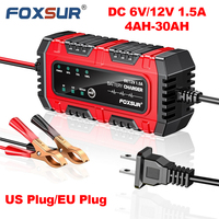 FOXSUR Car Battery Charger 6V 12V 1.5A Fully Automatic Trickle Motorcycles AGM LiFePO4 EFB GEL Lead Acid Batteries LCD Display