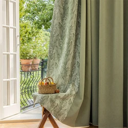 Wind Chime Thermal Insulation Blackout Curtain Bedroom Thickening Color Matching Curtains Living Room Ins Fresh Green Drapes