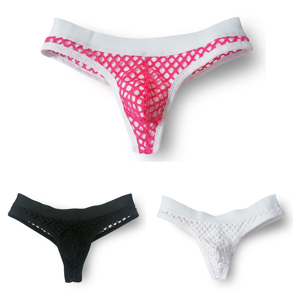 

Men Sexy Mesh Briefs Underwear Fishnet Bulge Pouch Hollow Thongs G-string Male Breathable Panties T Back