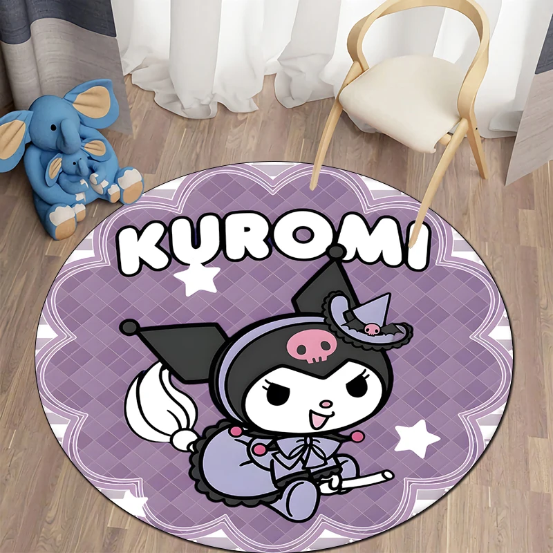 Popular and cute Kuromi Round Carpet for Living Room Rugs Camping Picnic Mats Flannel Anti-Slip Rug Yoga Mat Gifts  area rug