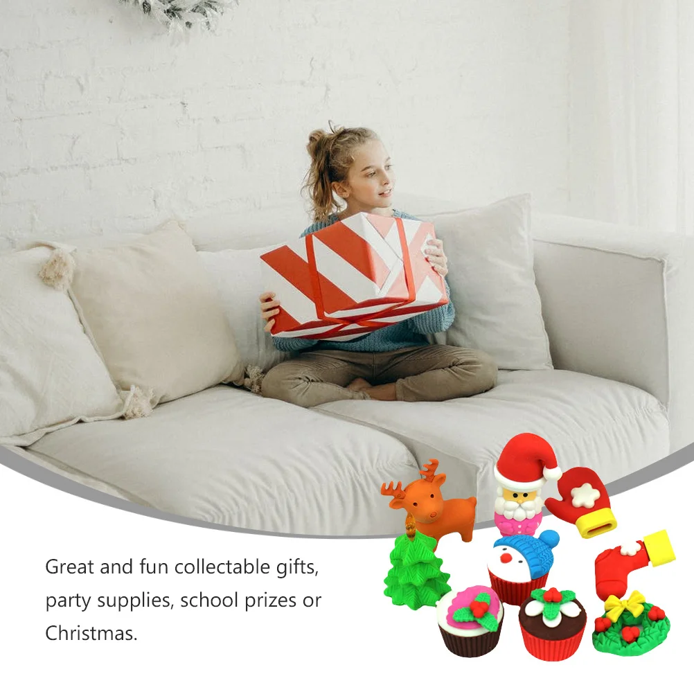 

12Pcs Christmas Santa Eraser Soft Pencil Rubber Erasers Kids School Prizes Drawing Gifts Party Supplies