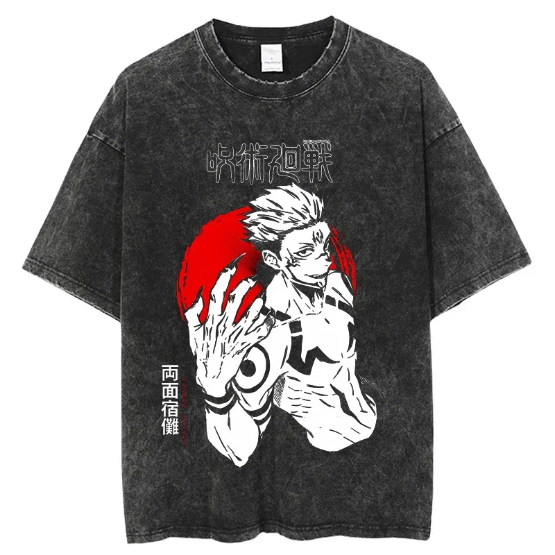 Japanese Anime Jujutsu Kaisen TShirts Short Sleeves Washed Casual Hip Hop Harajuku Top Tees