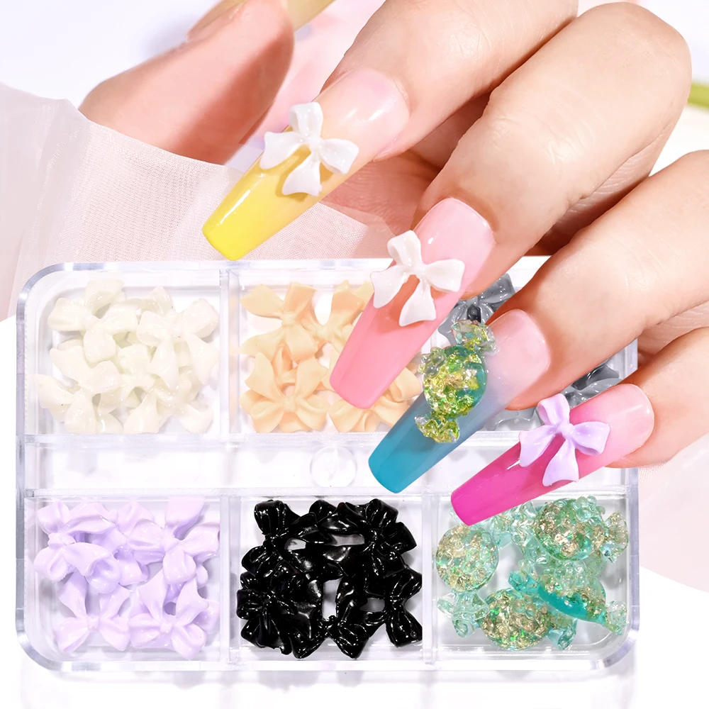 Caja de dijes de uñas de resina Aurora mixta, adornos de manicura DIY, 3D, Kawaii, rectángulo, corazón, gradiente, piezas de uñas Aurora, moda de verano, 1 caja