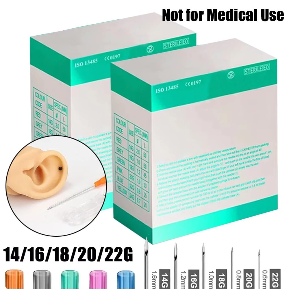 100/25/5pcs Piercing Needles Sterile Disposable Body Piercing Hollow Needle Ear Nose Tongue Belly Piercing Tool 14/16/18/20/22G