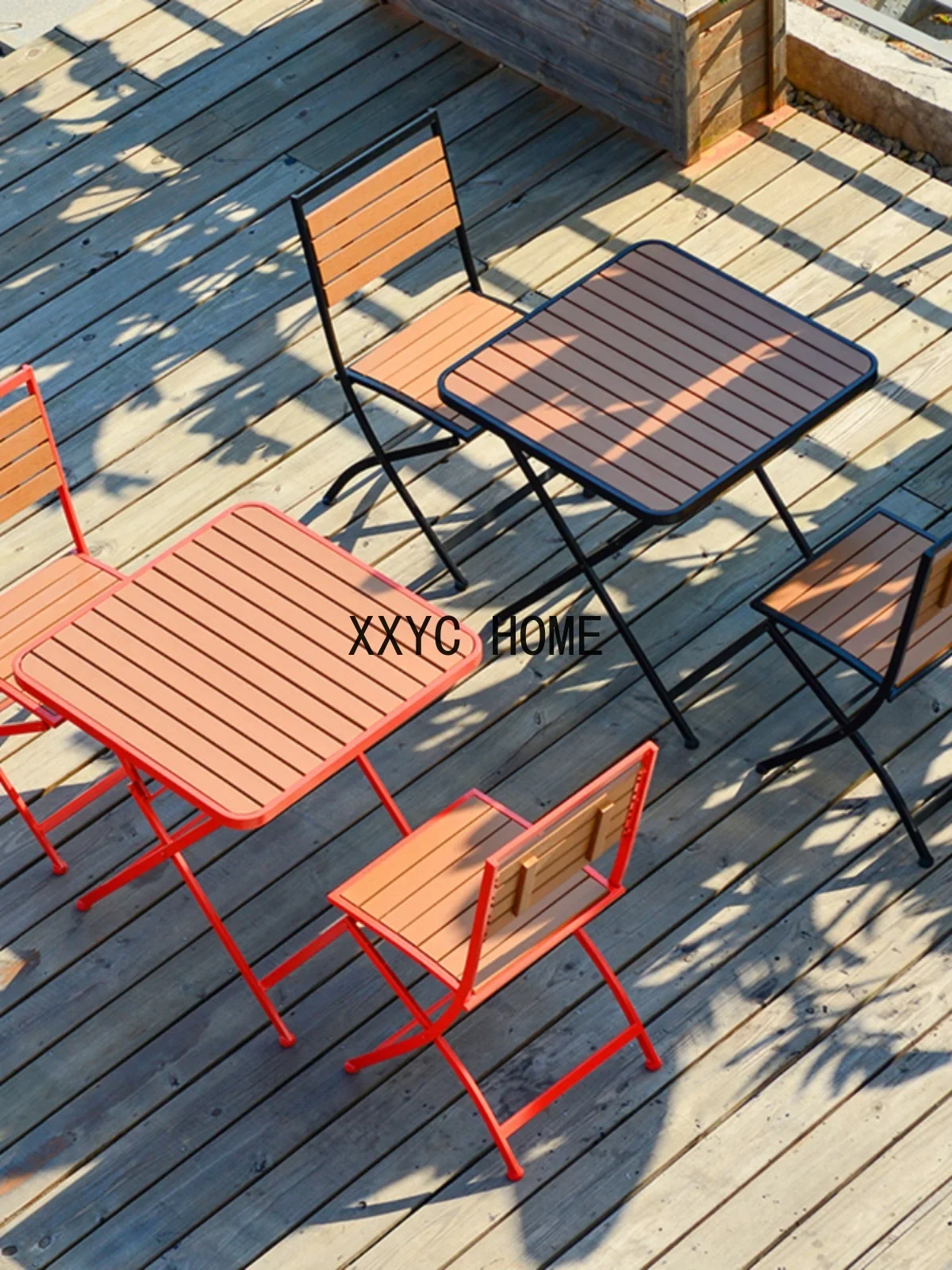 

Outdoor Folding Chair Plastic Wood Iron Table Simple Modern Balcony Coffee Shop Milk Tea Shop Table and Chair Combination