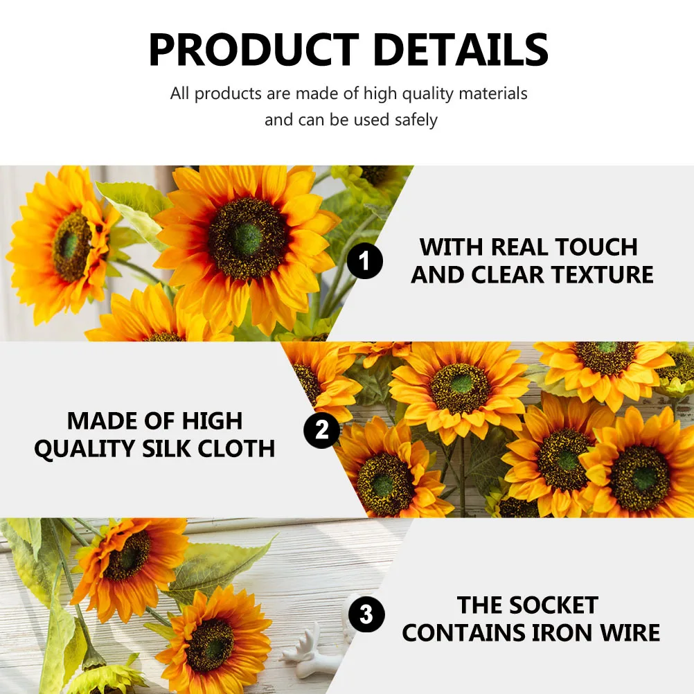 

3pcs Artificial Decoration Wedding Imitation Party Supplies Imitation Sunflower Silk Cloth Flower Sunflower Prop