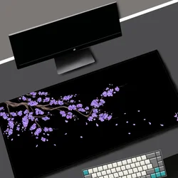 Kawaii Purple Desk Mat Black Sakura Gaming Mouse Pad Large Office Carpet Accessories Cherry Blossom Mousepad Gamer Computer Mat