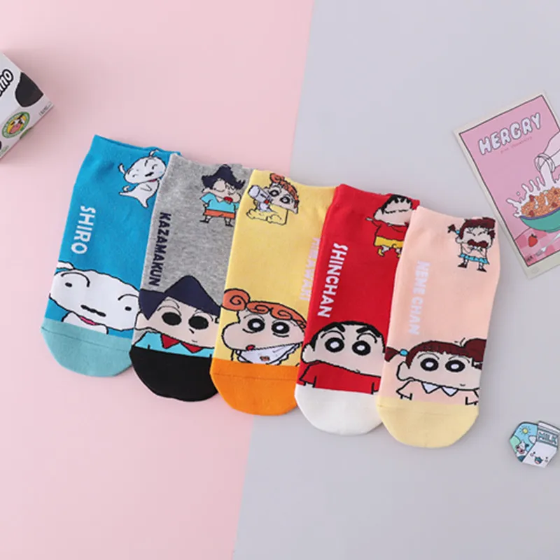 

5Pairs for Crayon Shinchan Adult Socks Spring Summer Combed Cotton Socks Women's Warm Short Socks Average Size 18-40 Years Old