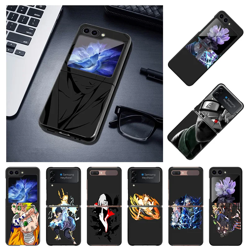 Black Phone Cases for Samsung Z Flip 6 5 4 3 5G Luxury N-Narutos Uchihas Itachis Hard Galaxy ZFlip6 Flip5 Flip4 Flip3 Cover