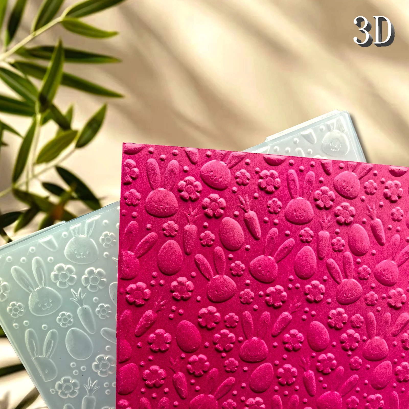 Osterhasen-Osterei und Karotte, 3D-geprägter Ordner – robuster weißer Kunststoff, einfach zu verwenden für die Kartenherstellung und Scrapbooking – Pe