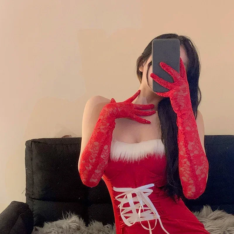 Guanti lunghi da donna in pizzo floreale trasparente Lolita Kawaii Guanti a rete bianchi neri Guanti estivi con protezione solare UV