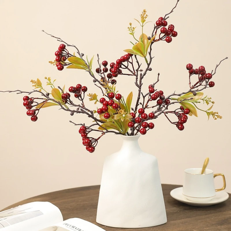 Rama de fruta dorada de 23 pulgadas, plantas artificiales, tallos decorativos de imitación, decoración del hogar, arreglo de Año Nuevo, inserción de jarrón para sala de estar